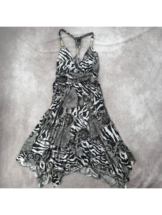 Dresses & Skirts - Vintage Y2K Zebra Animal Print Paisley Halter Asymmetrical Midi Dress S